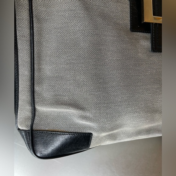 GUCCI Authentic Woven Top Handle Satchel Leather Accent Logo Clasp Career Bag - Picture 12 of 13